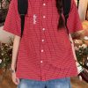 Women's Summer Plaid Short Sleeve Shirt - Loose Versatile Top Jacket, Vintage Style, Trendy Casual Wear