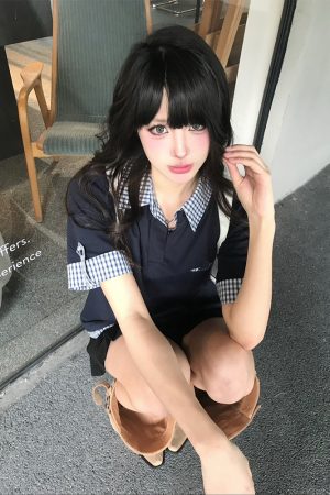 Women's Summer Retro Short-Sleeve Polo Shirt, MIU-Style Plaid Splicing Faux Two-Piece T-Shirt, Slim Fit, Trendy 90s Inspired Top