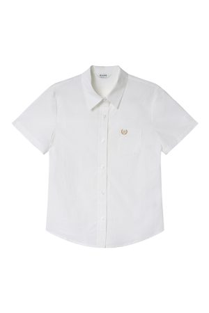 Women's Summer Short-Sleeve Shirt with Small Embroidery, Loose Fit, Slimming Design, High-End Casual Style