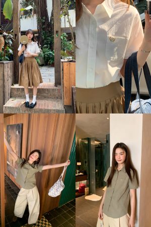 Women's Summer Short-Sleeve Shirt with Small Embroidery, Loose Fit, Slimming Design, High-End Casual Style