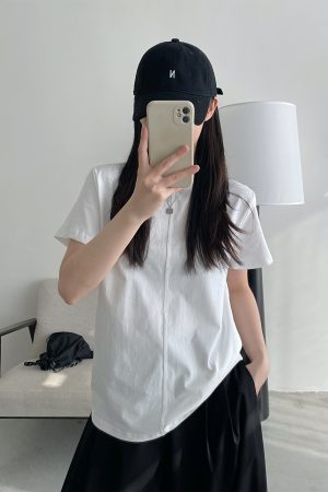 Women's Summer Short Sleeve T-Shirt â€“ Pure Color Sun Grapefruit Design, Stylish White Top for Trendy Casual Looks