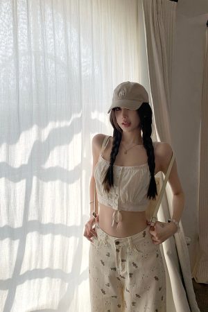 Women's Summer Vintage Embroidered Hollow Top with Spaghetti Straps - French Style, Letter Girl Design, Perfect for Y2K Fashion