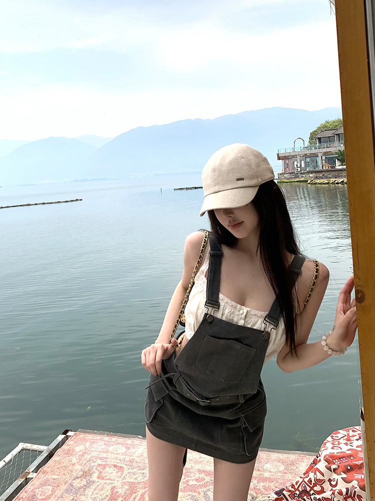 Women's Summer Vintage Embroidered Hollow Top with Spaghetti Straps - French Style, Letter Girl Design, Perfect for Y2K Fashion Women's Summer Vintage Embroidered Hollow Top with Spaghetti Straps - French Style, Letter Girl Design, Perfect for Y2K Fashion