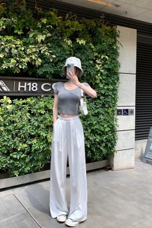 Women's Summer Wide-Leg Pants - Casual Mid-Waist Loose Fit in Thin Fabric for Easy Relaxed Style
