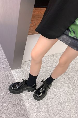 Women's Thick-Soled Height-Increasing Leather Loafers, Retro British Style Chunky Heel Platform Flats