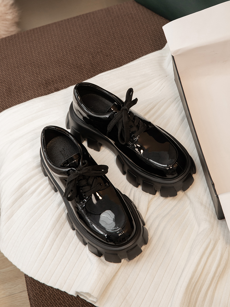 Women's Thick-Soled Height-Increasing Leather Loafers, Retro British Style Chunky Heel Platform Flats Women's Thick-Soled Height-Increasing Leather Loafers, Retro British Style Chunky Heel Platform Flats