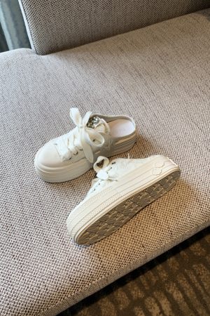 Women's Thick-Soled Lace-Up Canvas Slippers - Versatile Casual Half-Drag Sandals for Spring 2025 Fashion