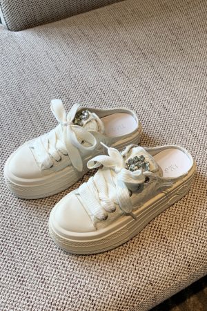 Women's Thick-Soled Lace-Up Canvas Slippers - Versatile Casual Half-Drag Sandals for Spring 2025 Fashion