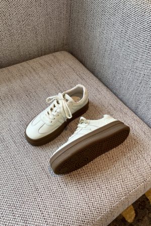 Women's Thick-Soled Lace-Up White Sneakers - Genuine Leather Casual Sports Shoes for Spring 2025, Perfect for Training and Everyday Wear