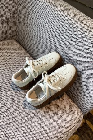Women's Thick-Soled Lace-Up White Sneakers - Genuine Leather Casual Sports Shoes for Spring 2025, Perfect for Training and Everyday Wear