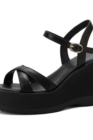 Women's Thick-Soled Wedge Open-Toe Sandals - 2025 Summer Waterproof High Heels in Cowhide - Stylish and Comfortable Footwear