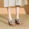Women's Trendy Rhinestone One-Strap High-Heeled Wedge Sandals - 2025 Summer Waterproof Thick-Soled Fashion Shoes