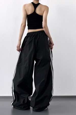 Women's Trendy Summer Wide-Leg Casual Pants with Drawstring - Loose Fit Hip-Hop Style Long Trousers for 2025