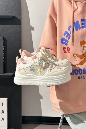 Women's Trendy Thick-Soled White Sneakers for Summer - Breathable Big Toe Shoes for Casual Style