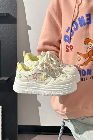 Women's Trendy Thick-Soled White Sneakers for Summer - Breathable Big Toe Shoes for Casual Style