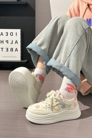 Women's Trendy Thick-Soled White Sneakers for Summer - Breathable Big Toe Shoes for Casual Style