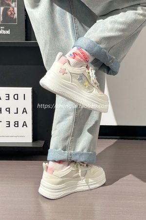 Women's Trendy Thick-Soled White Sneakers for Summer - Breathable Big Toe Shoes for Casual Style