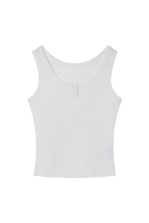 Women's U-Neck Half-Open Button Vest - Slim Fit Spring/Summer Top for Flattering Layering, Trendy Casual Style