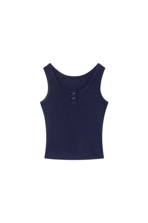 Women's U-Neck Half-Open Button Vest - Slim Fit Spring/Summer Top for Flattering Layering, Trendy Casual Style