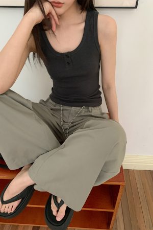 Women's U-Neck Half-Open Button Vest - Slim Fit Spring/Summer Top for Flattering Layering, Trendy Casual Style