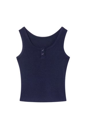 Women's U-Neck Half-Open Button Vest - Slim Fit Spring/Summer Top for Flattering Layering, Trendy Casual Style