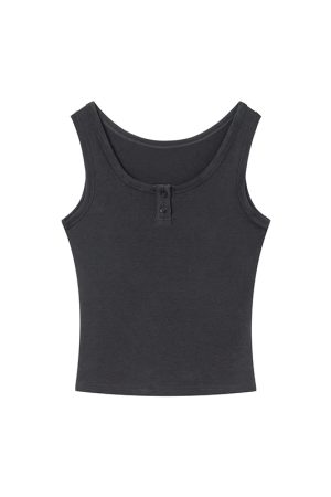 Women's U-Neck Half-Open Button Vest - Slim Fit Spring/Summer Top for Flattering Layering, Trendy Casual Style