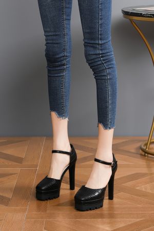 Women's Ultra-High Heel One-Strap Chunky Heel Square-Toe Platform Shoes for Ceremonies & Runway - 2025 Trend