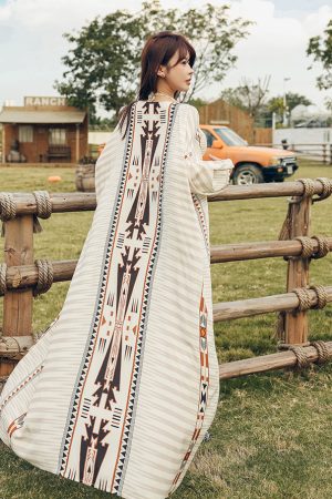 Women's Vacation-Style Loose Long Printed Sun Protection Coat Beach Cover-Up Swimsuit Outerwear Cardigan