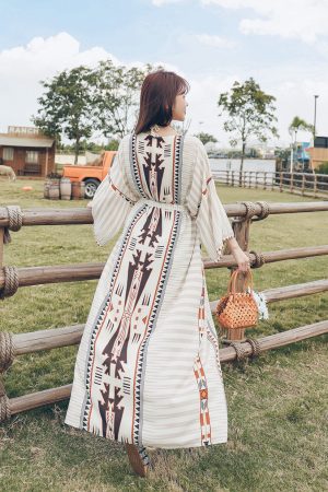 Women's Vacation-Style Loose Long Printed Sun Protection Coat Beach Cover-Up Swimsuit Outerwear Cardigan