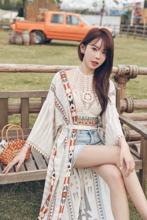 Women's Vacation-Style Loose Long Printed Sun Protection Coat Beach Cover-Up Swimsuit Outerwear Cardigan