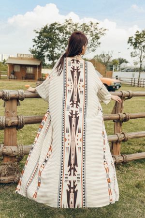 Women's Vacation-Style Loose Long Printed Sun Protection Coat Beach Cover-Up Swimsuit Outerwear Cardigan