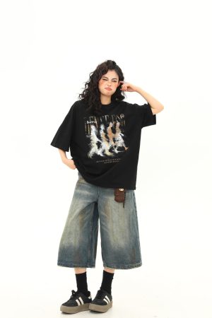 Womenâ€™s Vintage Blurry Portrait Print Short Sleeve T-Shirt - Summer Round Neck Loose Fit Couples Tee - 90s Inspired Fashion