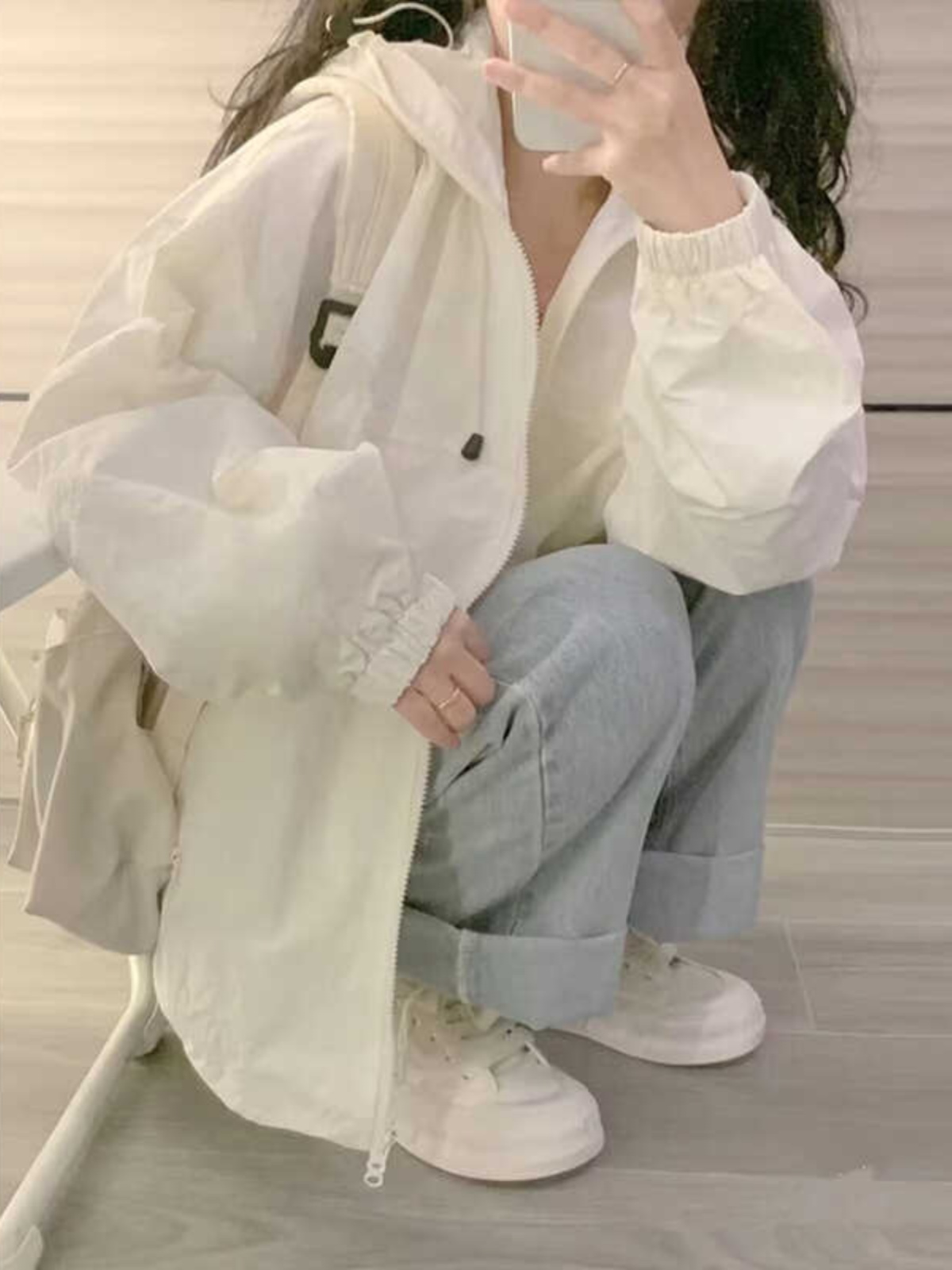 Women's Vintage Chic Lightweight White Sun Protection Jacket with Hood, Short Cardigan for Junior High and High School Students Women's Vintage Chic Lightweight White Sun Protection Jacket with Hood, Short Cardigan for Junior High and High School Students