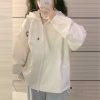 Women's Vintage Chic Lightweight White Sun Protection Jacket with Hood, Short Cardigan for Junior High and High School Students