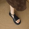Women's Vintage French Thick-Soled Roman Sandals - Non-Luxury Genuine Leather Open-Toe Round Toe Summer 2025 Footwear