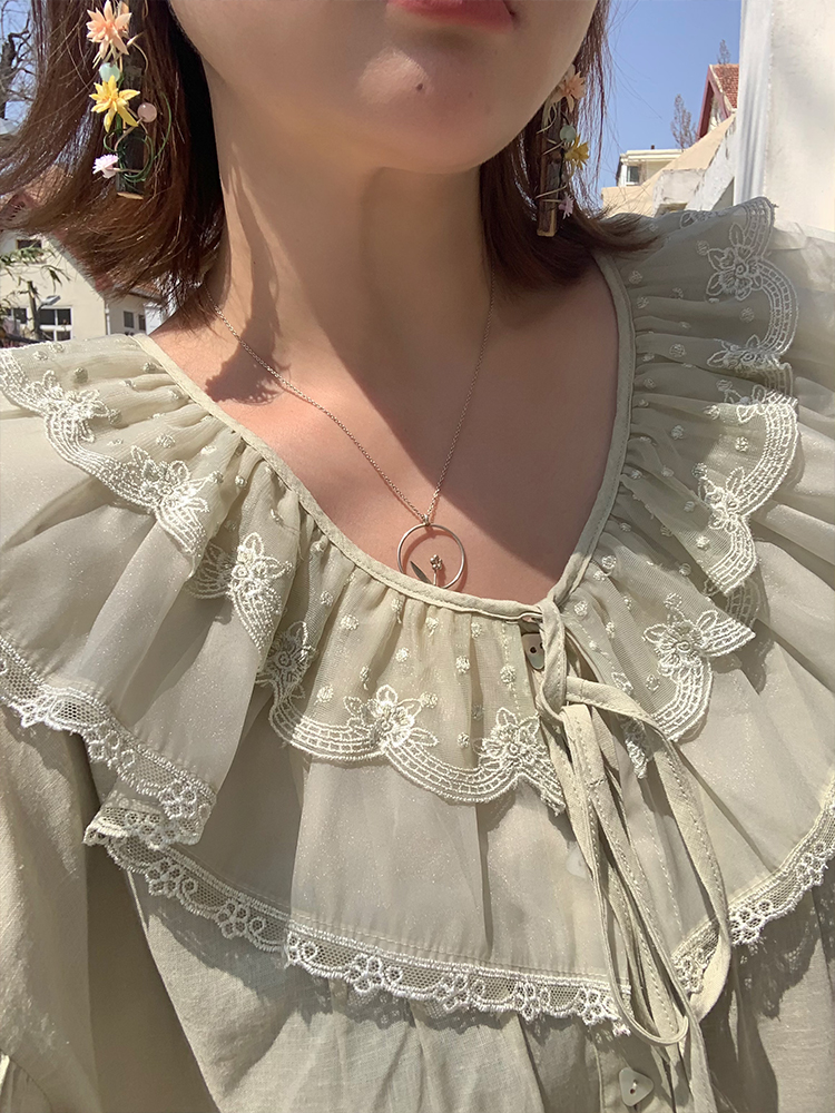 Women's Vintage Green Ruffled Linen Shirt and Floral A-Line Skirt Set - Summer Fashion, Boho Style, Perfect for 90s Inspired Looks Women's Vintage Green Ruffled Linen Shirt and Floral A-Line Skirt Set - Summer Fashion, Boho Style, Perfect for 90s Inspired Looks