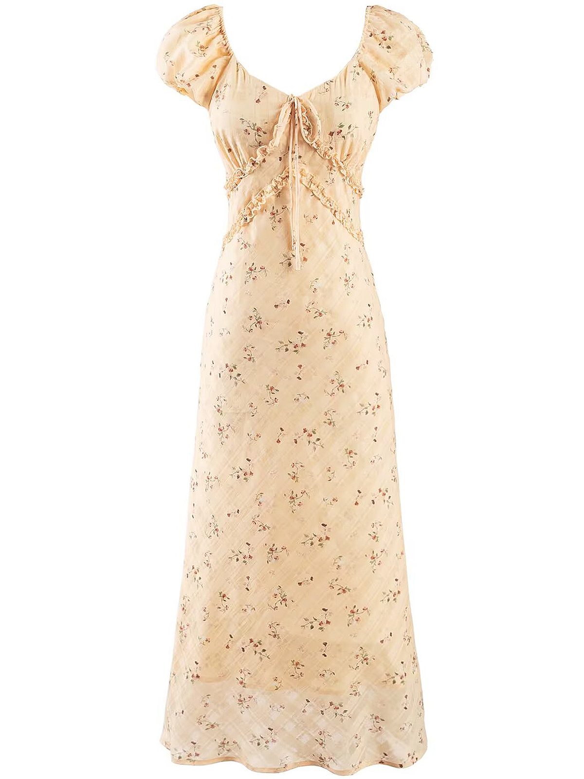 Women's Vintage Lace-Up Yellow Floral Long Dress - 2025 Summer Vacation Style, Boho Chic, French Inspired Fashion Women's Vintage Lace-Up Yellow Floral Long Dress - 2025 Summer Vacation Style, Boho Chic, French Inspired Fashion