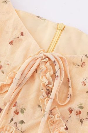 Women's Vintage Lace-Up Yellow Floral Long Dress - 2025 Summer Vacation Style, Boho Chic, French Inspired Fashion