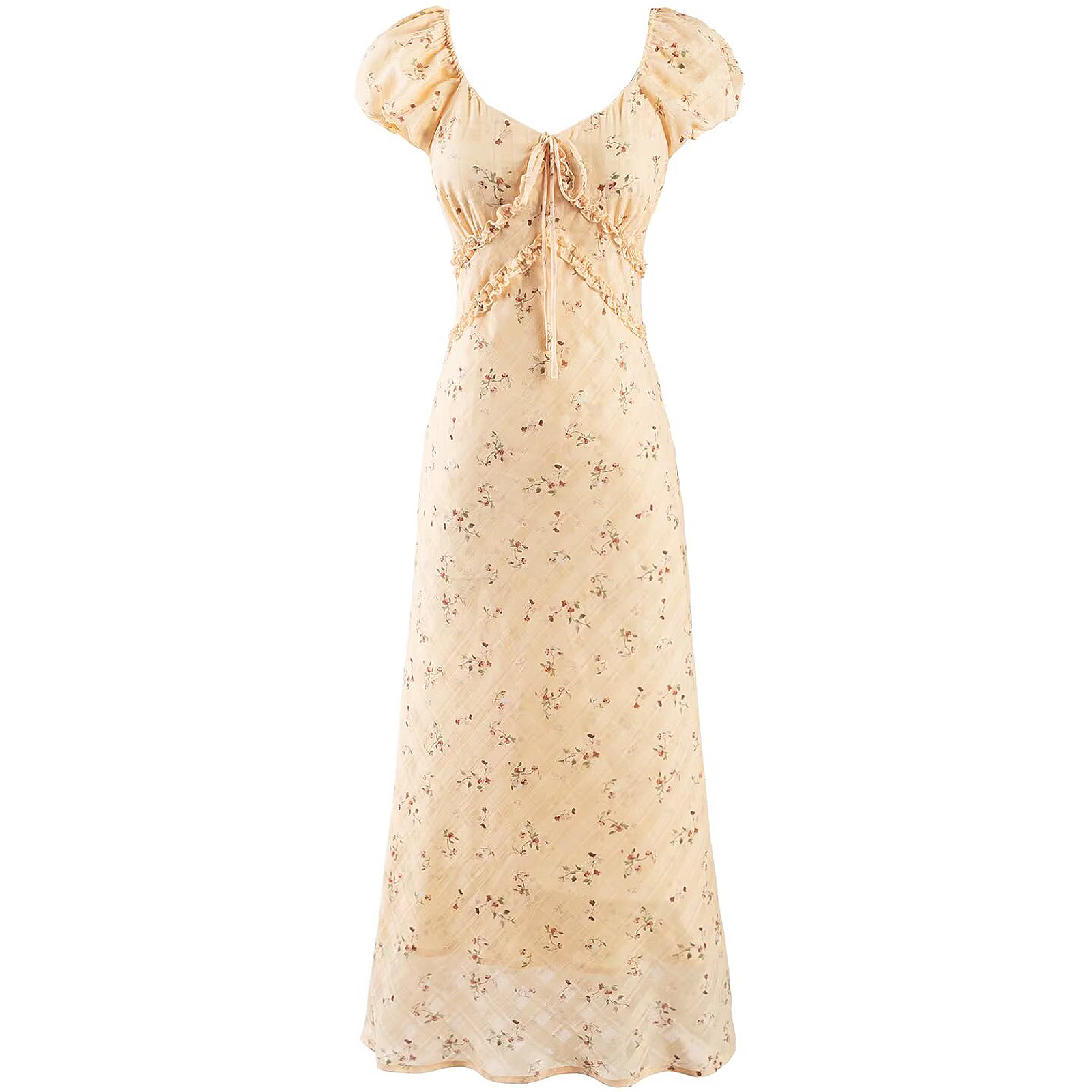 Women's Vintage Lace-Up Yellow Floral Long Dress - 2025 Summer Vacation Style, Boho Chic, French Inspired Fashion Women's Vintage Lace-Up Yellow Floral Long Dress - 2025 Summer Vacation Style, Boho Chic, French Inspired Fashion