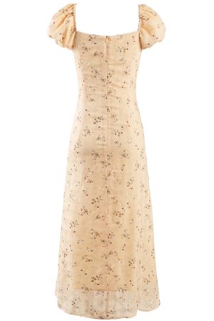 Women's Vintage Lace-Up Yellow Floral Long Dress - 2025 Summer Vacation Style, Boho Chic, French Inspired Fashion