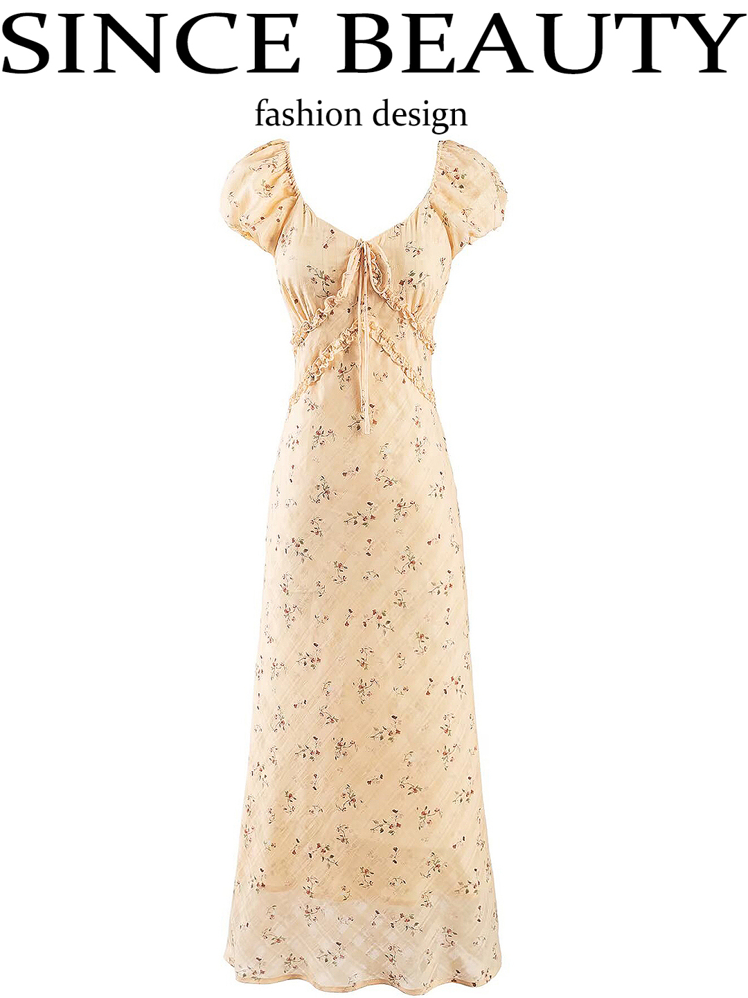 Women's Vintage Lace-Up Yellow Floral Long Dress - 2025 Summer Vacation Style, Boho Chic, French Inspired Fashion Women's Vintage Lace-Up Yellow Floral Long Dress - 2025 Summer Vacation Style, Boho Chic, French Inspired Fashion