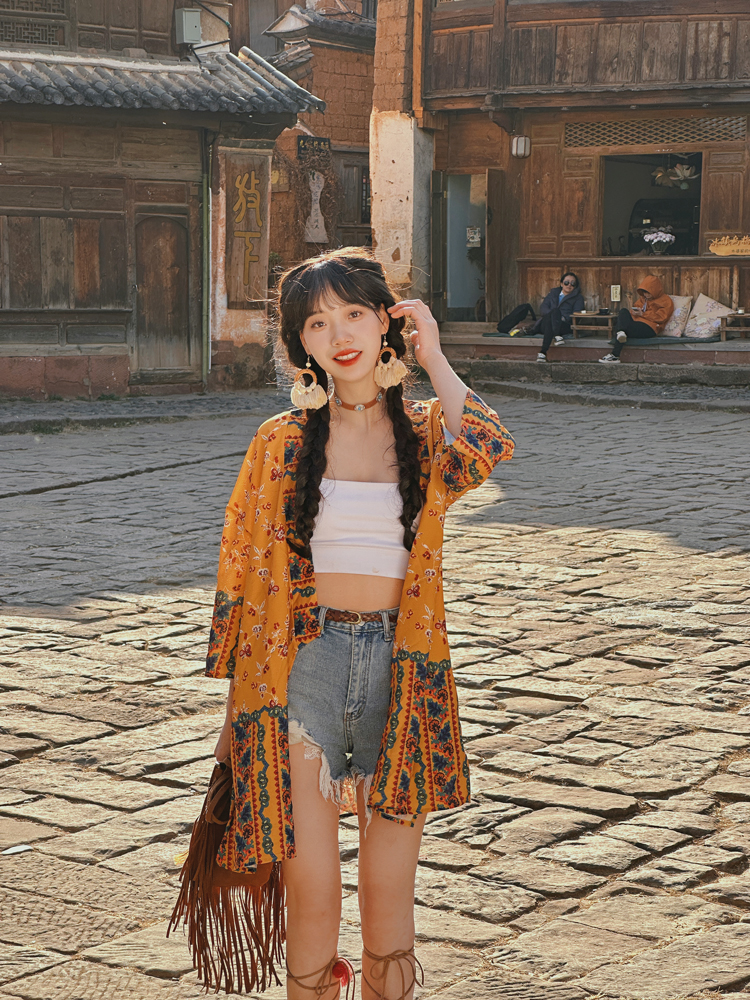 Women's Vintage Printed Cardigan for Thailand Travel - Sun Protection Clothing for Beach Outings and Casual Outfits Women's Vintage Printed Cardigan for Thailand Travel - Sun Protection Clothing for Beach Outings and Casual Outfits