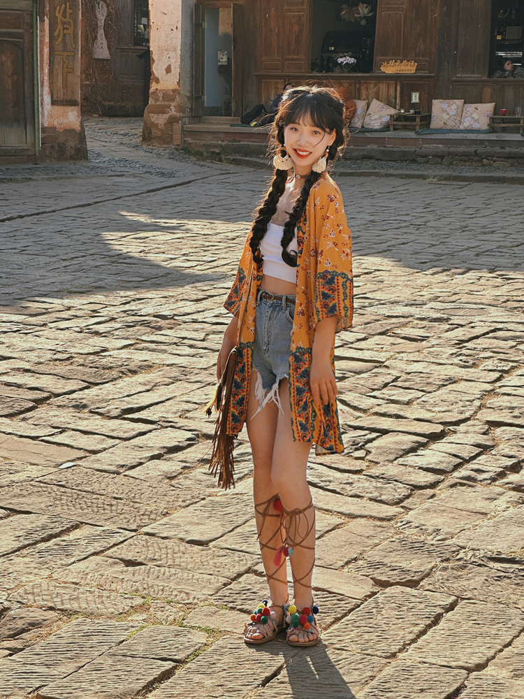 Women's Vintage Printed Cardigan for Thailand Travel - Sun Protection Clothing for Beach Outings and Casual Outfits Women's Vintage Printed Cardigan for Thailand Travel - Sun Protection Clothing for Beach Outings and Casual Outfits