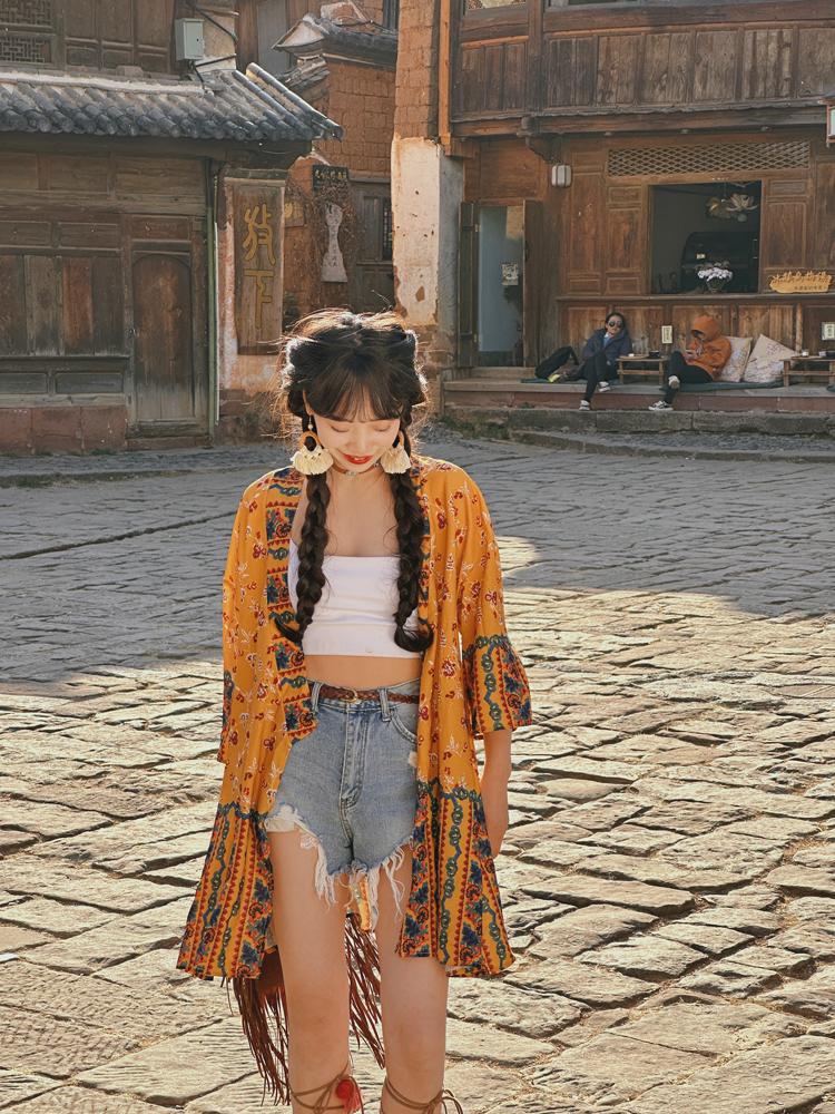 Women's Vintage Printed Cardigan for Thailand Travel - Sun Protection Clothing for Beach Outings and Casual Outfits Women's Vintage Printed Cardigan for Thailand Travel - Sun Protection Clothing for Beach Outings and Casual Outfits