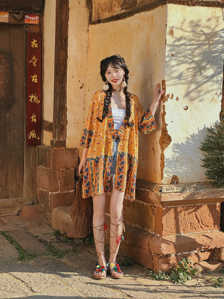 Women's Vintage Printed Cardigan for Thailand Travel - Sun Protection Clothing for Beach Outings and Casual Outfits Women's Vintage Printed Cardigan for Thailand Travel - Sun Protection Clothing for Beach Outings and Casual Outfits