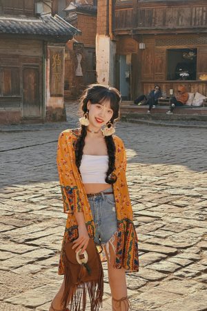 Women's Vintage Printed Cardigan for Thailand Travel - Sun Protection Clothing for Beach Outings and Casual Outfits