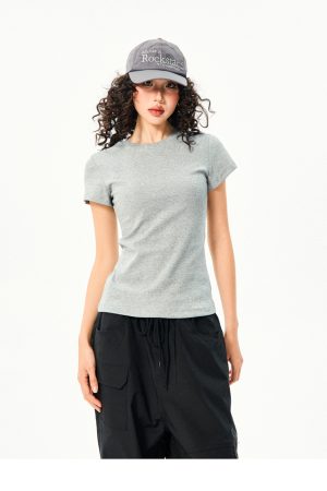 Women’s Vintage Slim Fit Crop Top - Basic Versatile Solid Color Short Sleeve T-Shirt for Summer Casual Style