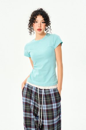 Women’s Vintage Slim Fit Crop Top - Basic Versatile Solid Color Short Sleeve T-Shirt for Summer Casual Style