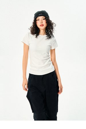 Women’s Vintage Slim Fit Crop Top - Basic Versatile Solid Color Short Sleeve T-Shirt for Summer Casual Style