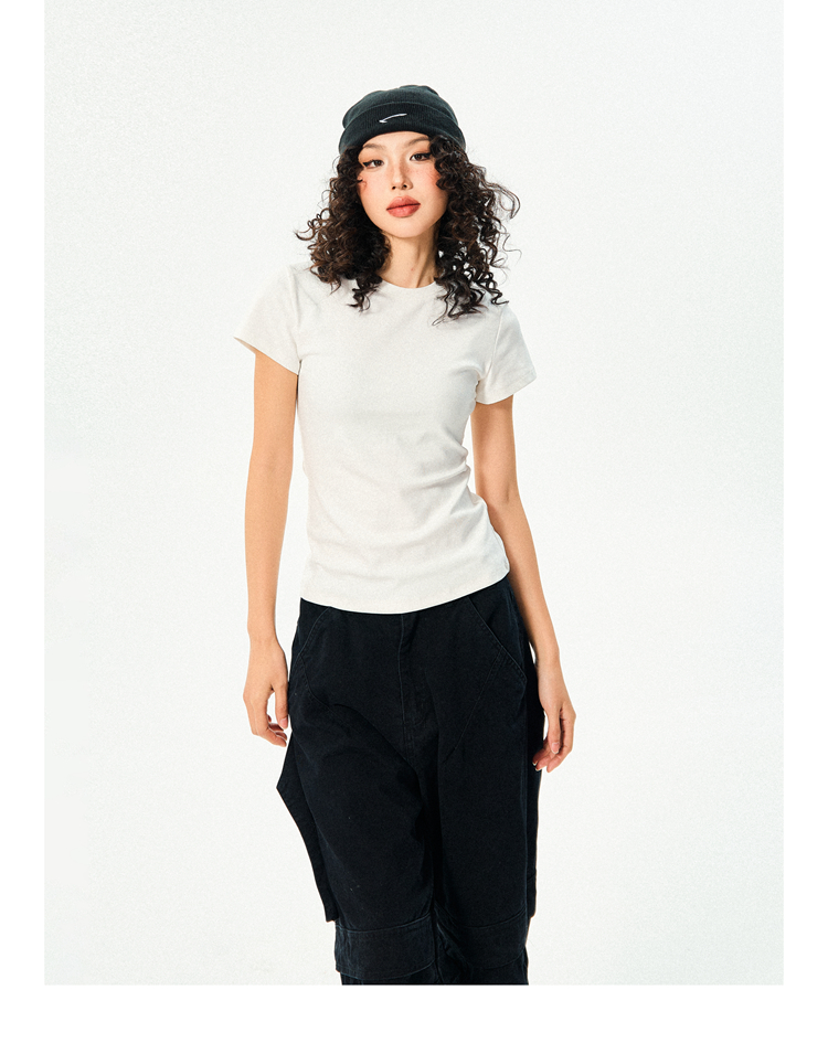 Women’s Vintage Slim Fit Crop Top - Basic Versatile Solid Color Short Sleeve T-Shirt for Summer Casual Style Women’s Vintage Slim Fit Crop Top - Basic Versatile Solid Color Short Sleeve T-Shirt for Summer Casual Style